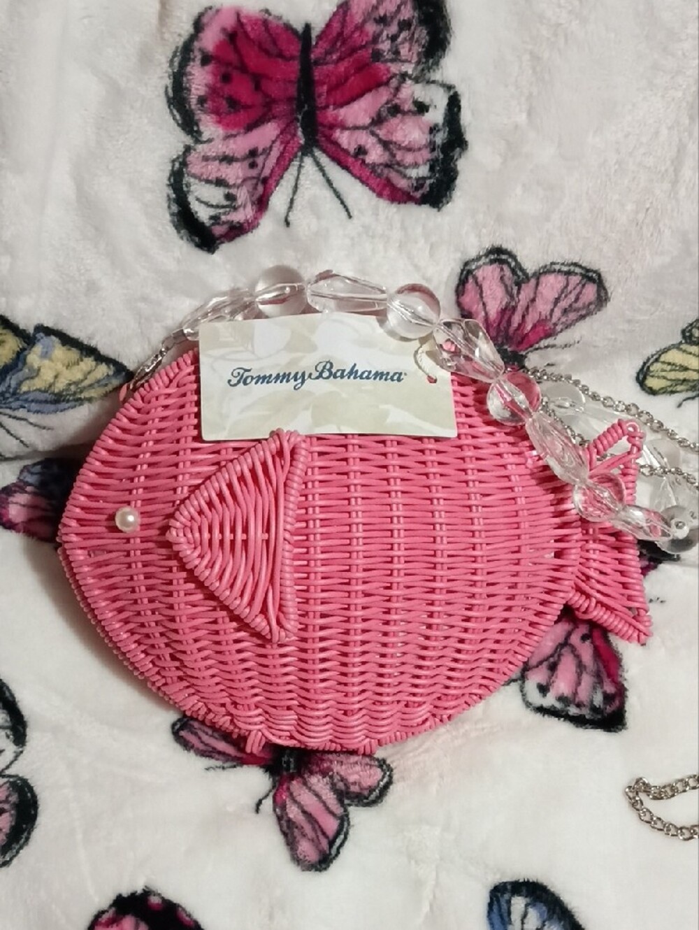 Tommy Bahama Tik Toc Viral Pink Woven Crossbody Fish Bag - Picture 10 of 10